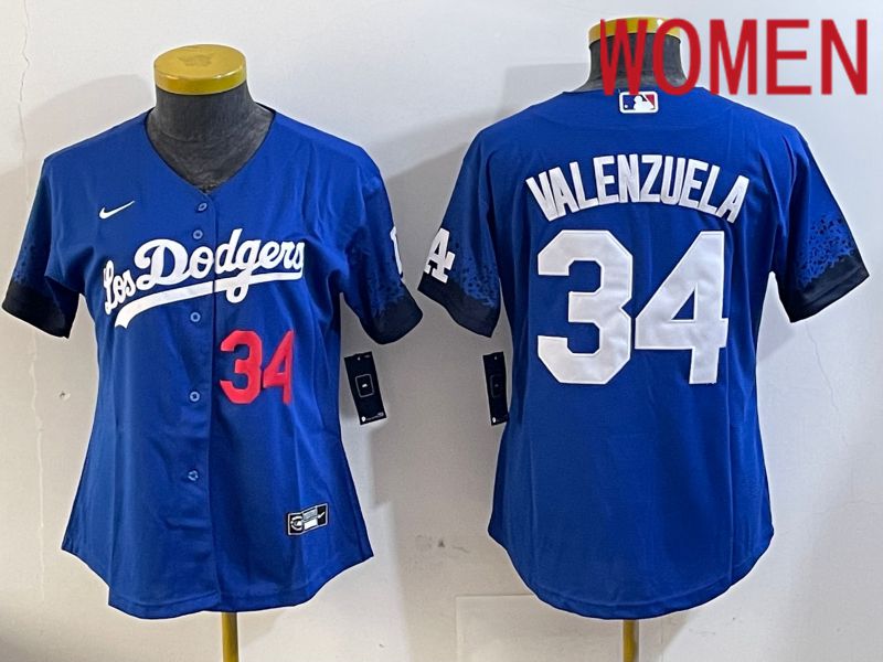 Women Los Angeles Dodgers #34 Valenzuela 2024 blue jersey 2024112007->women mlb jersey->Women Jersey